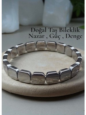 Taşmir  Hematit Doğal Taş Bileklik Unisex Kararmaz Renk Atmaz