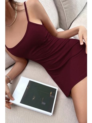 Modenya Kadın Bordo Sırt Kısmı Komple Dantelli Mini Gecelik