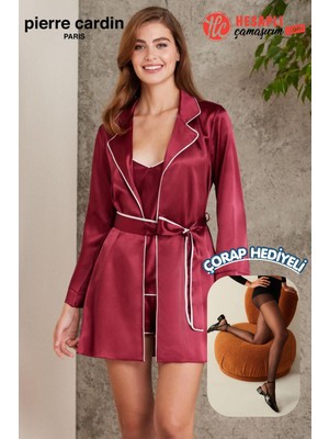 Pierre Cardin Premium Kadın Saten 4'lü Gecelik Ip Askılı Pijama Şortlu Kutulu Gelin Çeyiz Seti Hediyeli