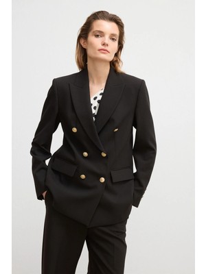 Love My Body Moda Tutkusu Kruvaze Gabardin Ceket Siyah 119M2294000