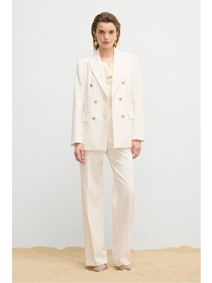 Love My Body Moda Tutkusu Geniş Paça Cepli Gabardin Pantolon Kemik 153M2295000