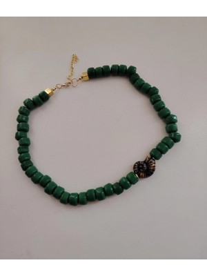 Sinem Şanlı Atelier Cam Boncuk Kolye Yeşil & Bej Renk Seçenekli Salyangoz & Yıldız Detaylı