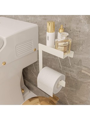 Enyaza Home Lmz Raflı Tuvalet Kağıdı Tutucu, Metal Tuvalet Kağıdı Standı (Metal, Beyaz)