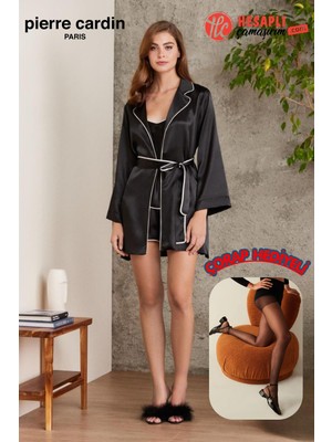 Pierre Cardin Premium Kadın Saten 4'lü Gecelik Ip Askılı Pijama Şortlu Kutulu Gelin Çeyiz Seti Hediyeli