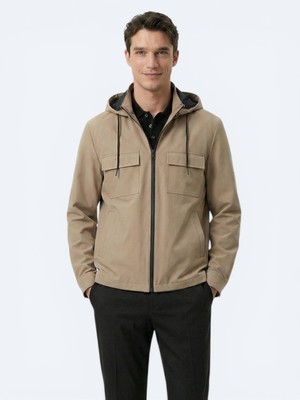 Kip Açık Kahve Regular Fit Kapüşonlu Casual Dokuma Mont