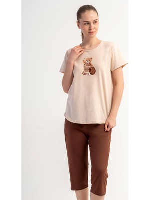 Vienetta Pamuklu Kadın Kısa Kol Kaprili Pijama Takım, 601147