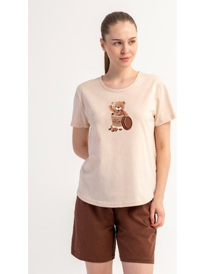 Vienetta Pamuklu Kadın Kısa Kol Şortlu Pijama Takım, 601145
