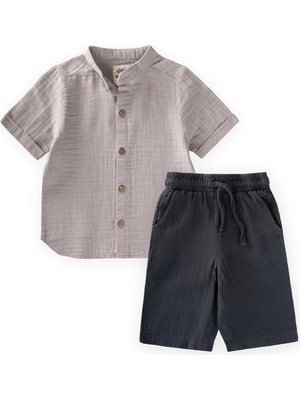 Cigit Müslin Gömlekli Takım 2-10 Yaş Gri Füme