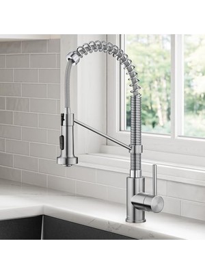 Enyaza Home KPF-1610SSCH Bolden 45,7 cm Ticari Mutfak Armatürü, Çift Fonksiyonlu, Uzatılabilir Püskürtme Başlığı, Tüm Brite Kaplama, Paslanmaz Çelik/krom