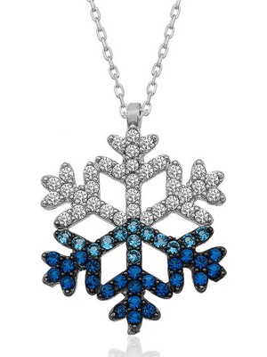 Elwes Gümüş Mavi Taşlı Kar Tanesi Kadın Kolye