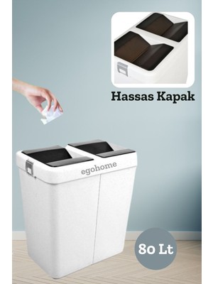 PremiumPort Beyaz 80 Ltiki Kapaklı Çöp Kutusu, Pratik ve Şık Tasarım