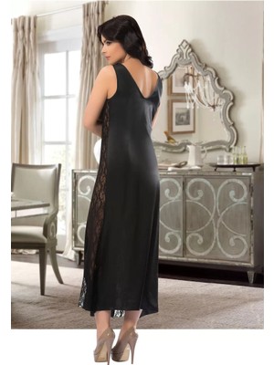 Modenya Siyah Dantelli Saten Gecelik - 085