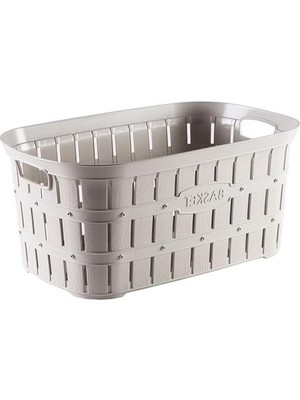 Enyaza Home Bambu Görünümlü Köşeli Çamaşır Sepeti Selesi, Beyaz, 40 L Kapasiteli,