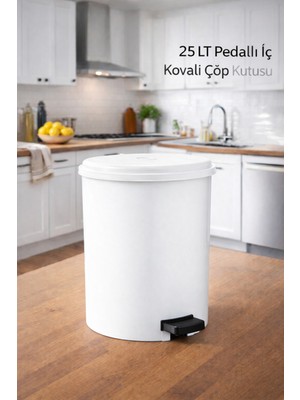 PremiumPort 25 Lt Banyo Mutfak Çöp Kutusu, Oedallı, Iç Kovalı, Beyaz, Pratik Kullanım