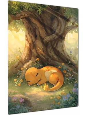 Charmbi Pokemon Charmender Dekoratif Metal Poster Tablo – Canlı Renk Parlak Yüzey Modern Oda Duvar Dekoru