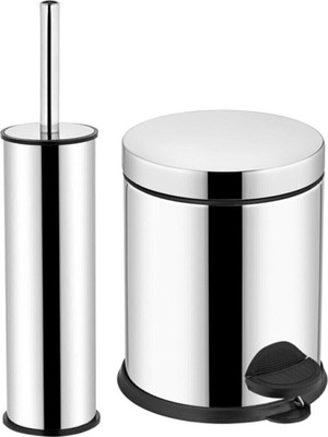 PremiumPort Krom 3 Litre Çöp Kovası ve Klozet Fırçası Seti, Şık ve Kullanışlı