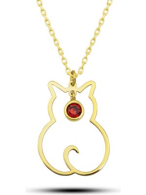 Elwes 925 Ayar Gümüş Ocak Ayı Doğum Taşı Kedi Kadın Kolye