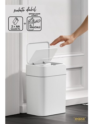 PremiumPort 12 Litre Sensörlü Otomatik Çöp Kovası Seti, Pil ve Sensör Etiketi Dahil