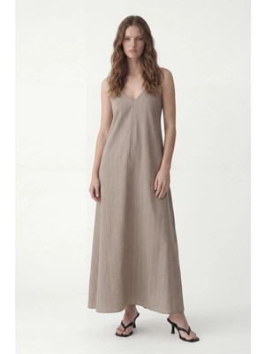Antioch Vizon Modal Karışımlı Çizgili Kadın Elbise