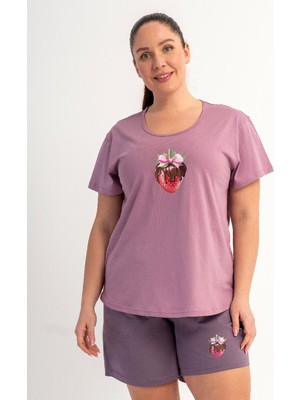 Vienetta Pamuklu Kadın Büyük Beden Kısa Kol Şortlu Pijama Takım, 601138