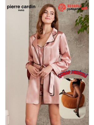 Pierre Cardin Premium Kadın Saten 4'lü Gecelik Ip Askılı Pijama Şortlu Kutulu Gelin Çeyiz Seti Hediyeli