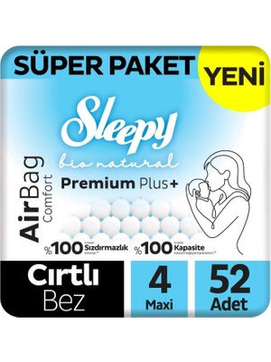 Sleepy Bio Natural Premium Plus Airbag Comfort Süper Paket Bebek Bezi 4 Numara Maxi 52 Adet