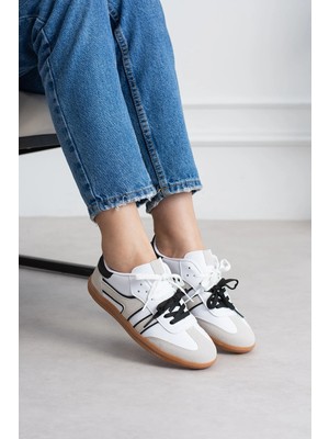 Shoetek Savs Kadın Sneakers  Çift Bağcıklı Spor Ayakkabı Gri/beyaz Deri
