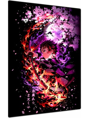 Charmbi Demon Slayer Tanjiro Dekoratif Metal Poster Tablo – Canlı Renk Parlak Yüzey Modern Oda Duvar Dekoru