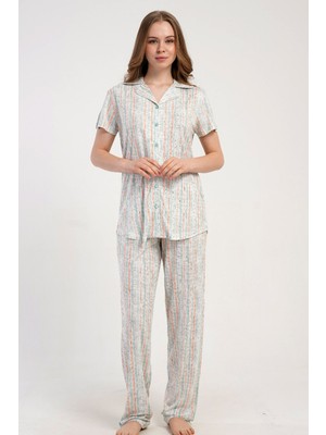 Vienetta Kadın P.vıscon Yaka Tamamı Düğmeli Kısa Kol Pijama Takım, 512176