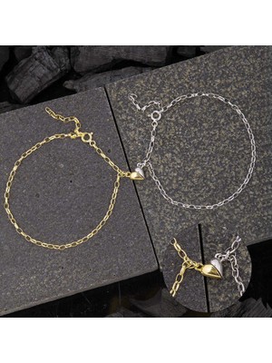 Elwes 925 Ayar Gümüş Rodyum Gold Çift Kalpli Aşk Bileklik