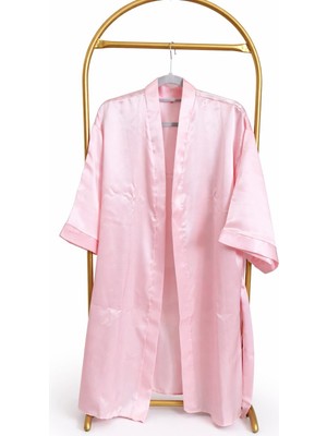Oyuncu İşleri Lüks Saten Gelin Sabahlığı - Işıltılı "bride" Detaylı (Pembe)