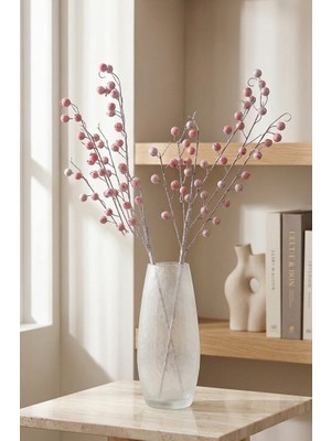 Yasima 2ADET Dekoratif Tomurcuklu 65 cm Pembe Gümüş Desenli Yapay Dal Ev Dekorasyon