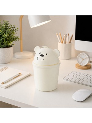 PremiumPort Sevimli Ayıcık Figürlü Mini Masaüstü Çöp Kovası, 20 Cm, Çocuk Odası ve Ofis Için