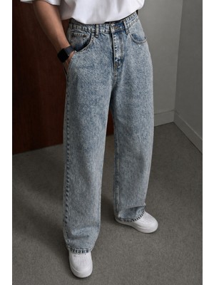 Tarz Cool Erkek Bol Paça Jean Pantolon Rahat Kesim Denim