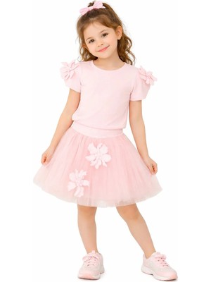 Nk Kids Kız Çocuk Çiçek Detaylı  Tütü Etekli  2'li Takım Pembe