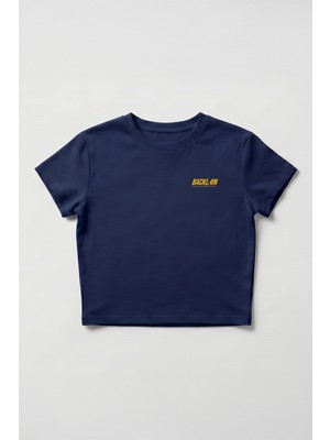 Backlain Mod Style Kadın Crop Tişört Kadın Hibiskus Çiçek Baskılı Yumuşak Kumaş