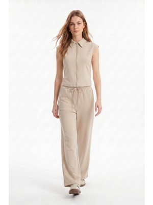 Rays Bej Fermuarlı Bluz Pantolon Takım 2796