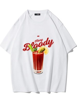 Brz Collection Unisex Oversize Bloody Mary T-Shirt (Beyaz)