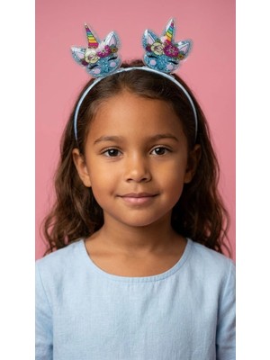 Katia & Bony Kız Çocuk 3D Unicorn Parıltılı Mavi Taç