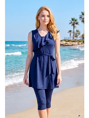 Haliç Mayo Sıfır Kol Şortlu Likralı Yarı Kapalı Mayo 24199 Lacivert