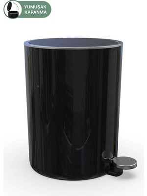 PremiumPort Primanova Lenox 5 Lt Pedallı Çöp Kutusu, Siyah, Banyo ve Ofis Için