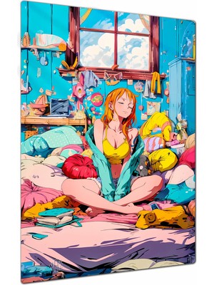 Charmbi One Piece Nami Dekoratif Metal Poster Tablo – Canlı Renk Parlak Yüzey Modern Oda Duvar Dekoru