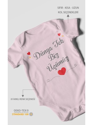 Morivo Kids Dünya Tek Biz Üçümüz Kısa Kollu Bebek Body %100 Pamuk