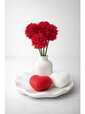 Nish Candles Anneler Günü Için Kalp Mum, Vazo ve Dekoratif Tabaklı Hediye Seti