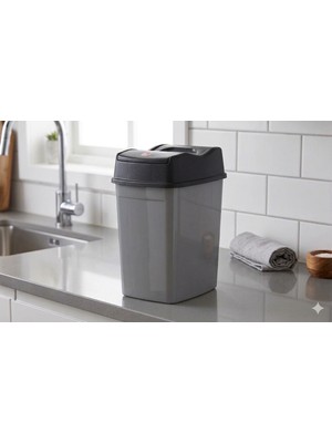 PremiumPort 5 Litre Girdap Tezgah Üstü Kapaklı Çöp Kovası, Pratik ve Şık Tasarım