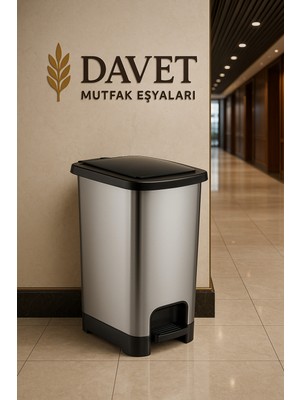 PremiumPort 60 Lt Siyah Slim Pedallı Plastik Çöp Kovası, Kapaklı, Şık ve Pratik Kullanım