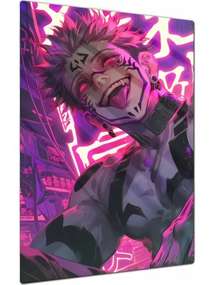 Charmbi Jujutsu Kaisen Sukuna Dekoratif Metal Poster Tablo – Canlı Renk Parlak Yüzey Modern Oda Duvar Dekoru