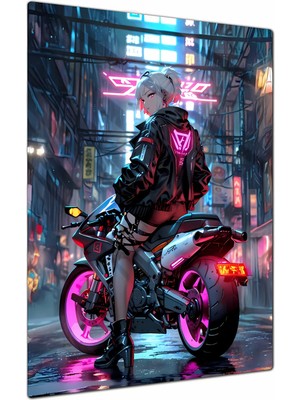 Charmbi Cyberpunk Girl Dekoratif Metal Poster Tablo – Canlı Renk Parlak Yüzey Modern Oda Duvar Dekoru