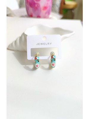 Sassy Takı Vintage Mineli Çiçek Motifli Küpe