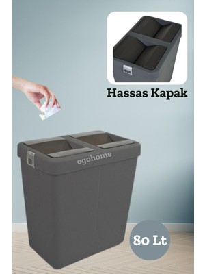PremiumPort Pratik Siyah 80 Lt Çöp Kovası, Hassas Kapaklı, Dayanıklı ve Kullanışlı